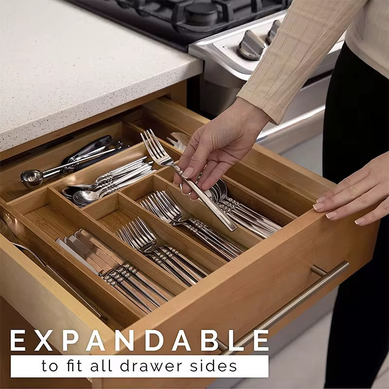 Lanphen™️ Expandable Bamboo Cutlery Organizer – 8 Compartment Drawer Organizer
