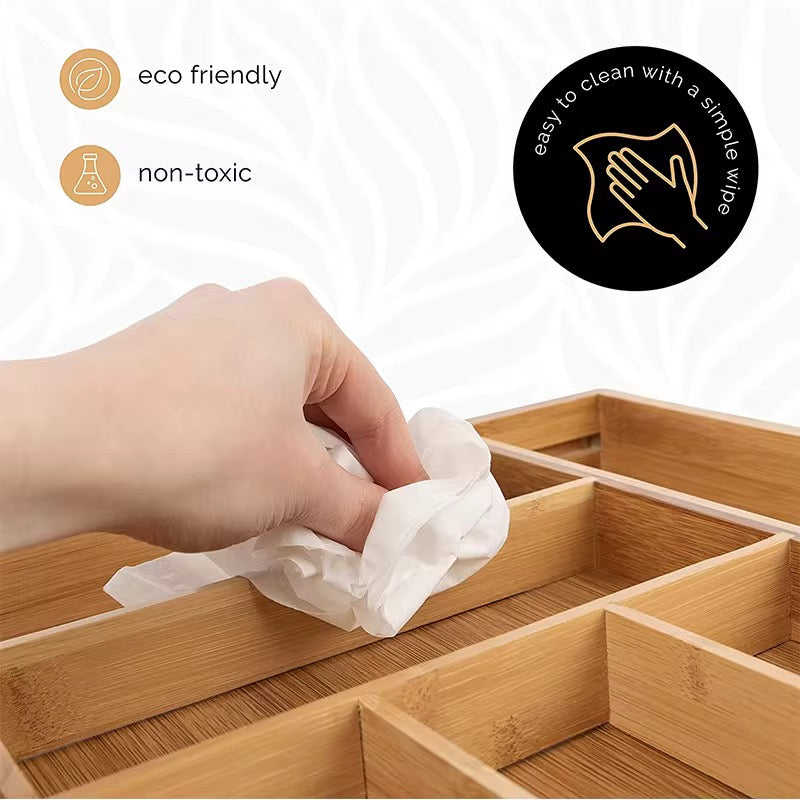 Lanphen™️ Expandable Bamboo Cutlery Organizer – 8 Compartment Drawer Organizer